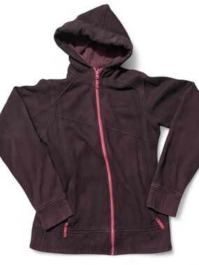 Columbia Girls' Maroon Zip Front Hooded Fleece with Pink Zipper